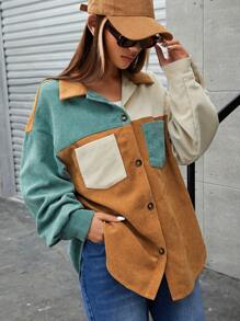 SHEIN EZwear Abrigo de color combinado con parche con bolsillo de hombros caídos - Multicolor - Ver 5