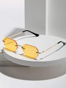 1pc Men Mini Hexagon Frame Classic Metal Gradient Fashion Glasses, Retro Street Style For Travel Beach Commute, With Free Lanyard, Case & Cleaning Cloth For Summer Beach Vacation,Outdoor,Travel - Màu vàng - Xem 2