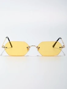 1pc Men Mini Hexagon Frame Classic Metal Gradient Fashion Glasses, Retro Street Style For Travel Beach Commute, With Free Lanyard, Case & Cleaning Cloth For Summer Beach Vacation,Outdoor,Travel - Màu vàng - Xem 4