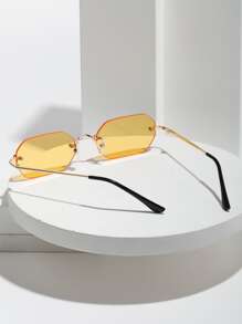 1pc Men Mini Hexagon Frame Classic Metal Gradient Fashion Glasses, Retro Street Style For Travel Beach Commute, With Free Lanyard, Case & Cleaning Cloth For Summer Beach Vacation,Outdoor,Travel - Màu vàng - Xem 5