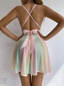 Bow Front Crisscross Back Slips & Thong - Multicolor - View 2