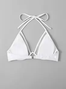 Swim Mod 網紗拼接背帶吊脖鋼圈比基尼泳裝上衣 - 白色 - 查看 2