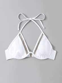 Swim Mod 網紗拼接背帶吊脖鋼圈比基尼泳裝上衣 - 白色 - 查看 3