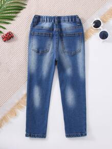 Toddler Boys Bleach Wash Ripped Tapered Jeans - Dark Wash - View 2