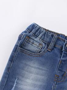 Toddler Boys Bleach Wash Ripped Tapered Jeans - Dark Wash - View 5