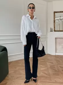 DAZY Textured Drop Shoulder Button Front Shirt,Fall Clothes Preppy Tops Long Sleeve Top - White - View 3