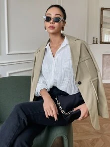 DAZY Textured Drop Shoulder Button Front Shirt,Fall Clothes Preppy Tops Long Sleeve Top - White - View 4