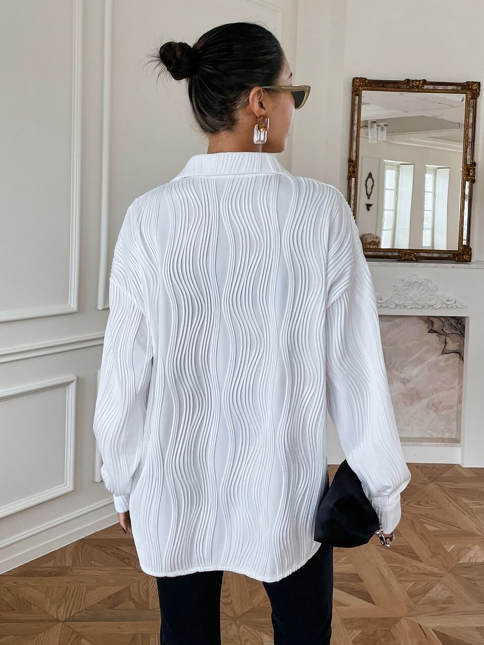 Textured Drop Shoulder Button Front Shirt,Fall Clothes Preppy Tops Long Sleeve Top
