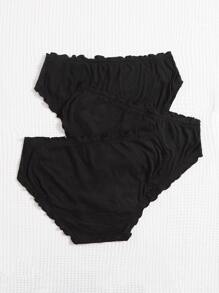 女士加大码黑色荷叶边纯色休闲内裤，中等弹力面料，2条装 - 黑色 - 查看 2