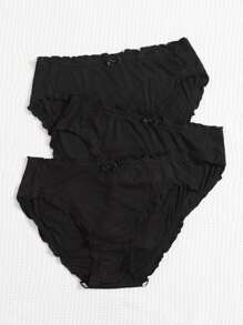 女士加大码黑色荷叶边纯色休闲内裤，中等弹力面料，2条装 - 黑色 - 查看 3