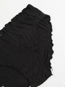 女士加大码黑色荷叶边纯色休闲内裤，中等弹力面料，2条装 - 黑色 - 查看 5