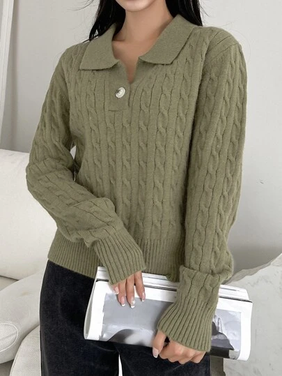 DAZY ポロネック ケーブルニット セーター