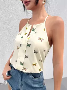 SHEIN LUNE Top de tirantes con estampado de mariposa - Beis - Ver 2
