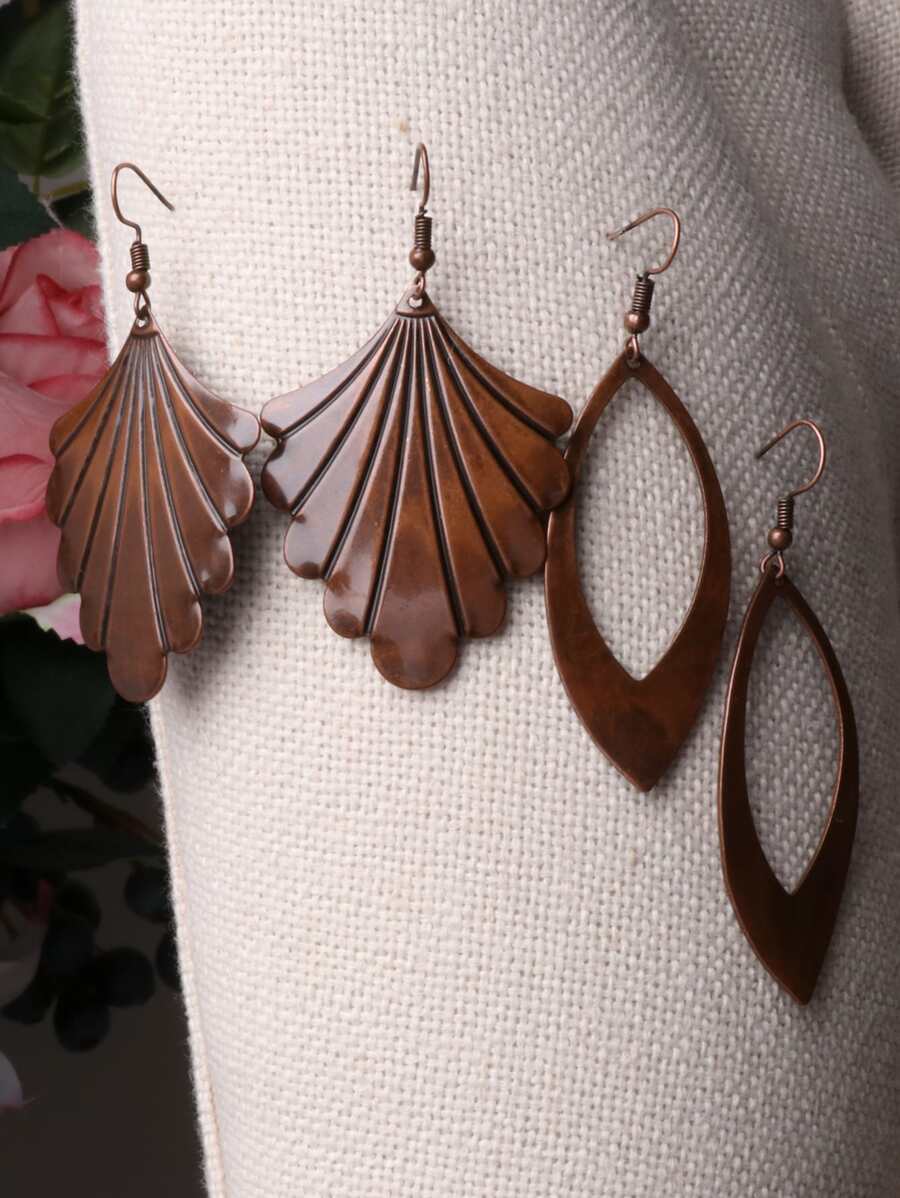 2 cặp Bông tai lá cây mạ đỏ cổ (Bộ bông tai nepal) - Cà phê nâu - Xem 1