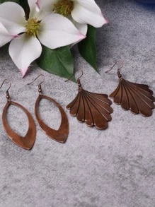 2 cặp Bông tai lá cây mạ đỏ cổ (Bộ bông tai nepal) - Cà phê nâu - Xem 2