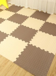 Cama para mascotas y tapete para el piso, diseño de juntas de dos tonos (beige y marrón, 2 piezas por juego)