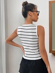 SHEIN EZwear Striped Print Tank Top - White - View 2
