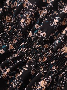 SHEIN Đầm bé gái viền lá sen Dải chun Hoa Tất cả trên in Ăn mặc đẹp - màu đen - Xem 4