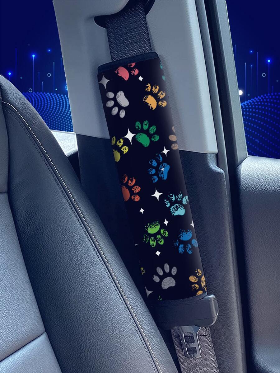 1pc Star & Dog Paw Print Seat Belt Shoulder Pad