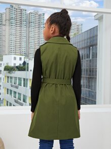 SHEIN 女孩西裝領無袖腰帶風衣外套