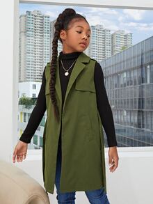 SHEIN 女孩西裝領無袖腰帶風衣外套