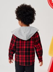 SHEIN Toddler Boys Plaid Print Hooded Shirt - Multicolor - View 2