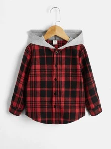 SHEIN Toddler Boys Plaid Print Hooded Shirt - Multicolor - View 3