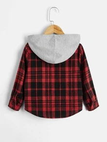SHEIN Toddler Boys Plaid Print Hooded Shirt - Multicolor - View 4