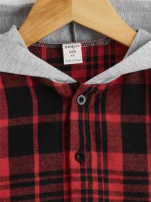 SHEIN Toddler Boys Plaid Print Hooded Shirt - Multicolor - View 5