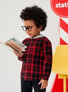 SHEIN Toddler Boys Plaid Print Hooded Shirt - Multicolor - View 9