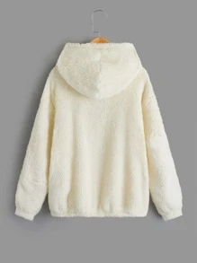 SHEIN Boys Letter Tape Teddy Sweatshirt - Beige - View 3