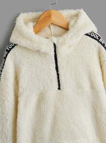 SHEIN Boys Letter Tape Teddy Sweatshirt - Beige - View 8