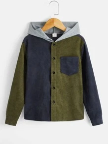 SHEIN Boys Colourblock Hooded Shirt - Multicolor - View 3