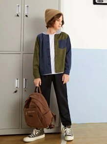 SHEIN Boys Colourblock Hooded Shirt - Multicolor - View 2