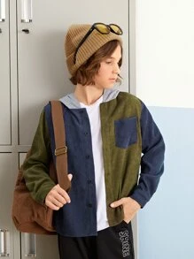SHEIN Boys Colourblock Hooded Shirt - Multicolor - View 5
