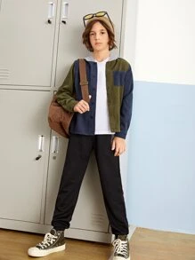 SHEIN Boys Colourblock Hooded Shirt - Multicolor - View 6