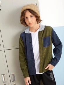 SHEIN Boys Colourblock Hooded Shirt - Multicolor - View 7