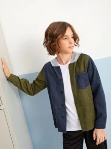 SHEIN Boys Colourblock Hooded Shirt - Multicolor - View 8