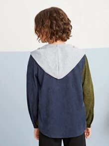SHEIN Boys Colourblock Hooded Shirt - Multicolor - View 9