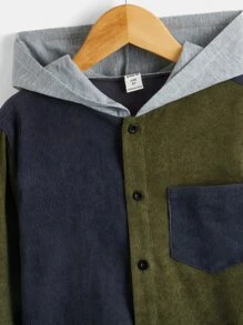SHEIN Boys Colourblock Hooded Shirt - Multicolor - View 10