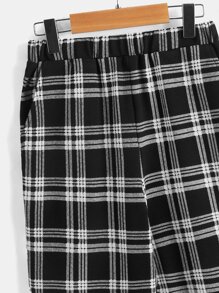 SHEIN 格紋印花彈性腰帶帶斜口袋男童褲子 - 黑與白 - 查看 8