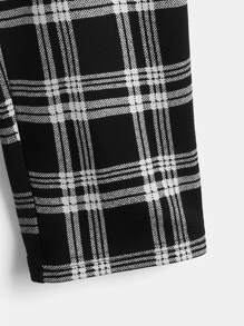 SHEIN 格紋印花彈性腰帶帶斜口袋男童褲子 - 黑與白 - 查看 9