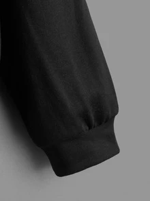 SHEIN 青少年男孩卡通脸印花落肩卫衣 - 黑色 - 查看 9