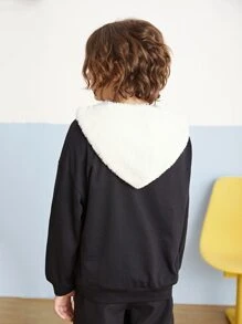 SHEIN 青少年男孩卡通脸印花落肩卫衣 - 黑色 - 查看 10