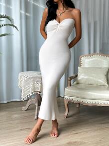 Firerie Twist Front Split Back Tube Sweater Dress - Apricot - View 3