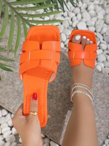 Women's Slip-On Flat Sandals, New Fashion Simple Solid Color Minimalist Outdoor Slippers