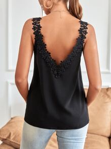 SHEIN Frenchy Guipure Lace Insert Cami Top - Black - View 5