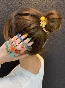 5入組花和珠子裝飾髮圈