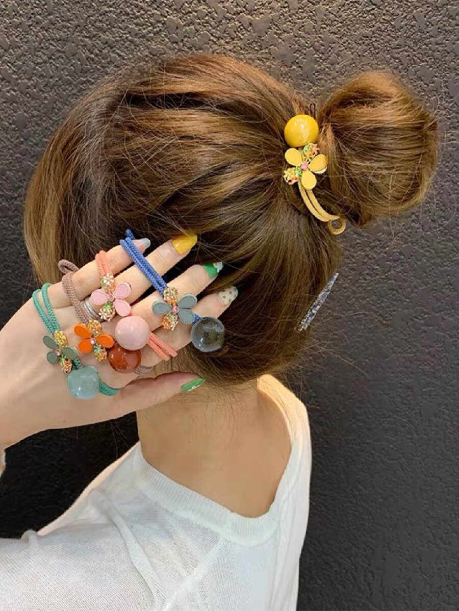5入組花和珠子裝飾髮圈