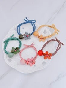 5入組花和珠子裝飾髮圈